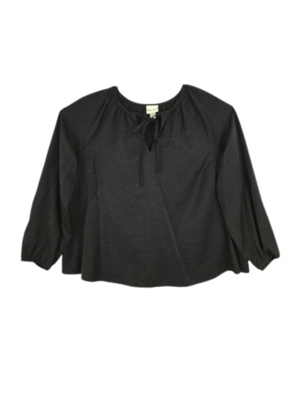 Ava & Viv Black Tie Neck Gathered Rayon Blend Blouse XXL